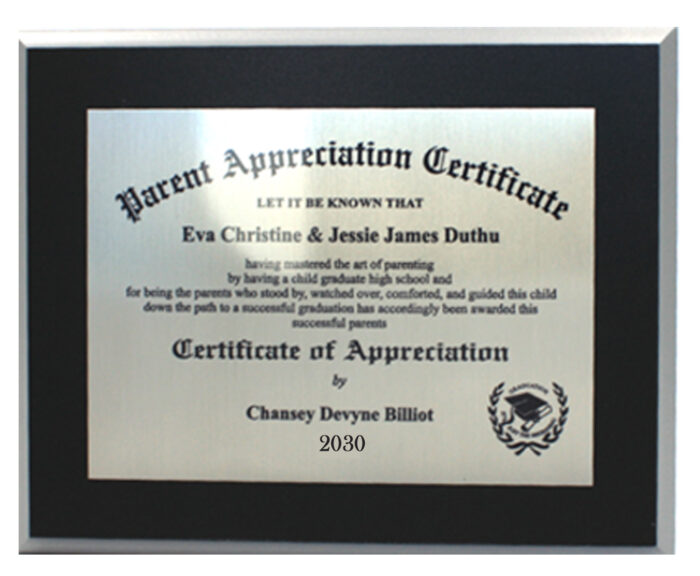 Parent Appreciation Plaque